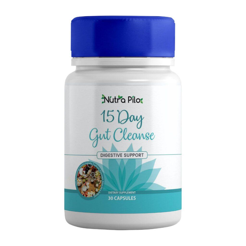Nutra Pilo 15-Day Gut Cleanse supplement bottle for digestive support