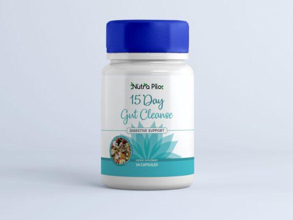 Nutra Pilo 15-Day Gut Cleanse supplement bottle for digestive Support